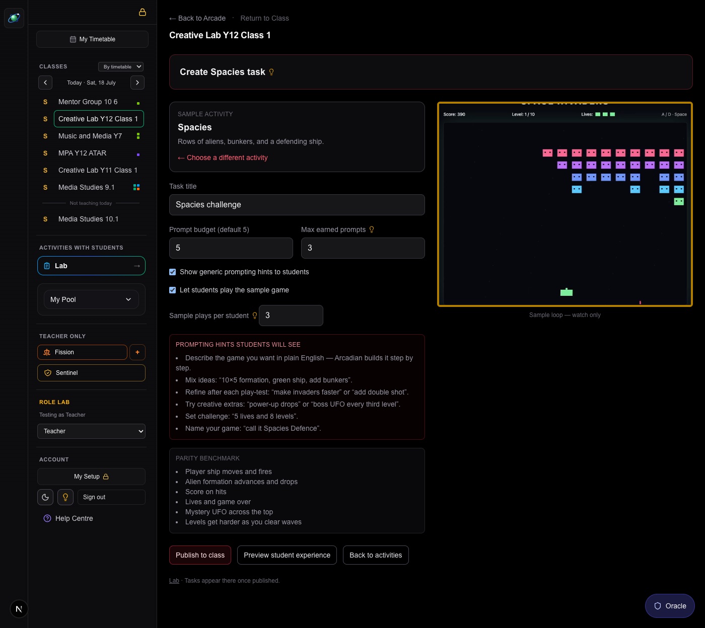 Create Spacies Arcade task with sample loop preview